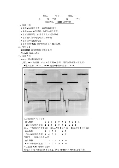 通信原理实验 HDB3码型变换 实验报告