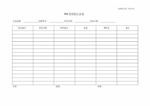 污水水质检测原始记录表格