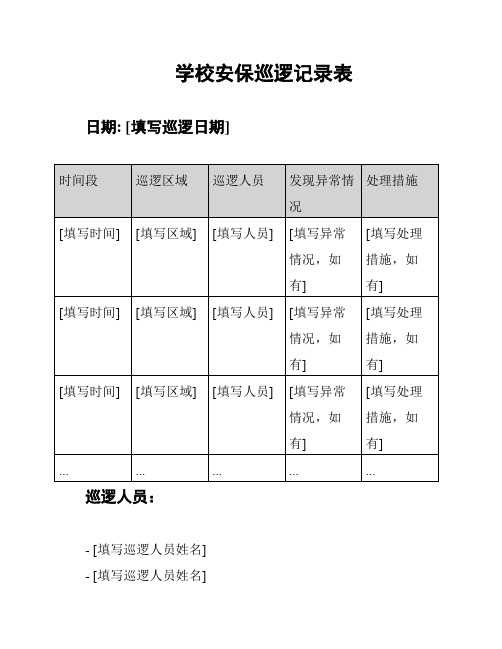 学校安保巡逻记录表