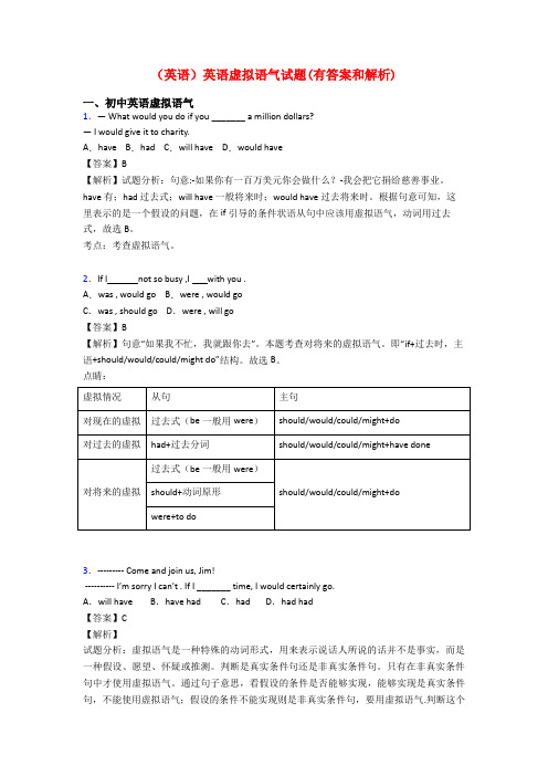 (英语)英语虚拟语气试题(有答案和解析)