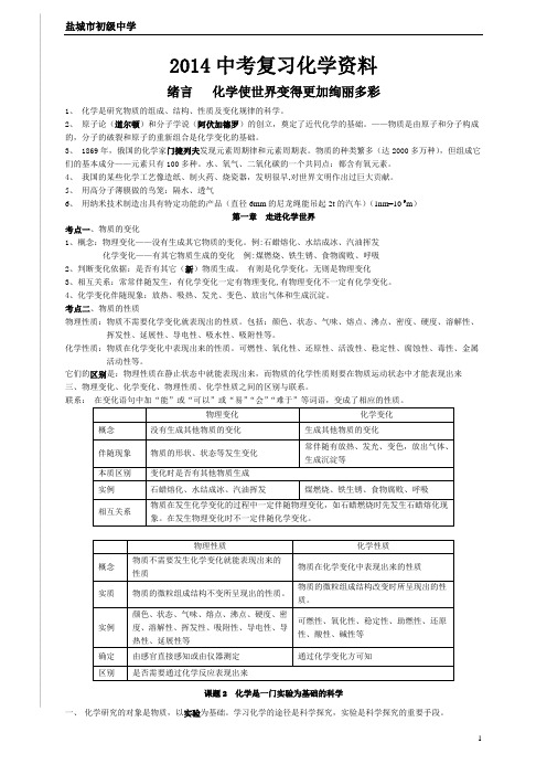 2014初中化学知识点详细总结