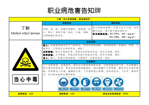 丁酮-职业病危害告知牌