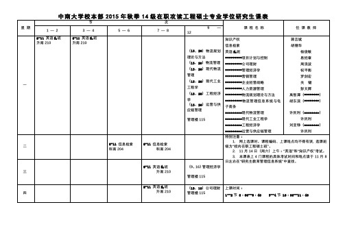 中南大学校本部2015年秋季14级在职攻读工程硕士专业学位研究生课表【模板】