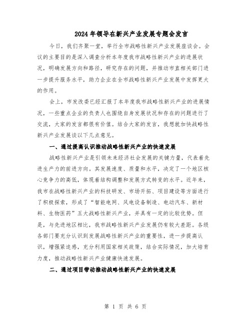 2024年领导在新兴产业发展专题会发言（二篇）