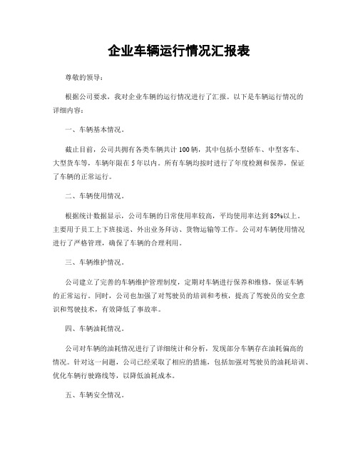 企业车辆运行情况汇报表