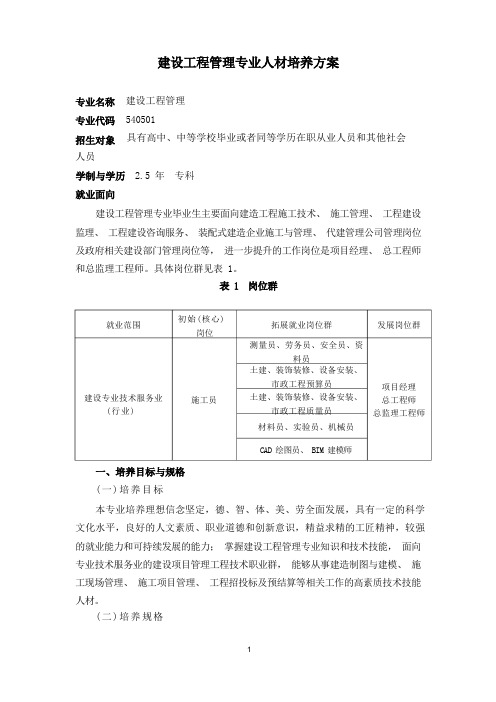 建设工程管理专业人才培养方案专业名称建设工程管理