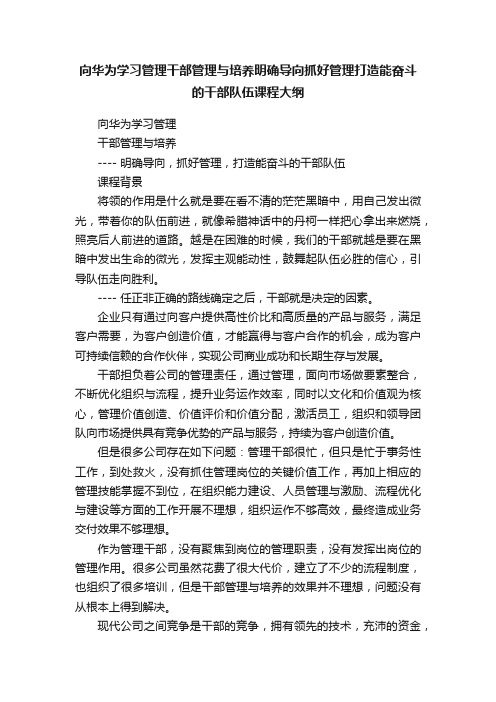 向华为学习管理干部管理与培养明确导向抓好管理打造能奋斗的干部队伍课程大纲