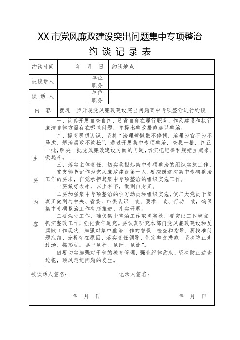 集中专项整治约谈记录表