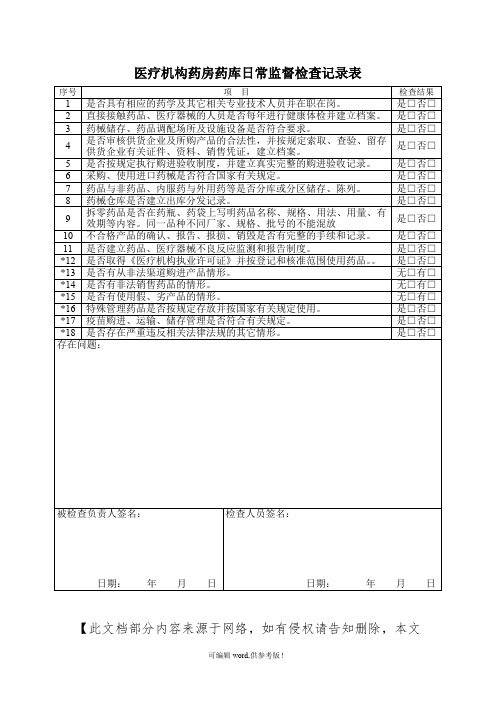 药房药库日常监督检查记录表