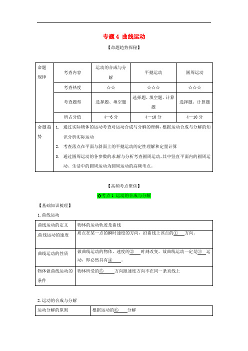 高考物理 艺体生文化课百日冲刺 专题4 曲线运动