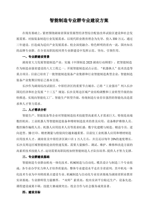 智能制造专业群专业建设方案