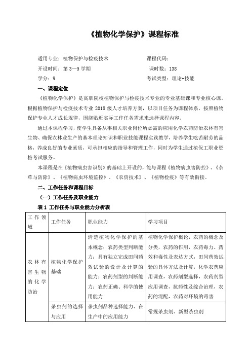 《植物化学保护》课程标准