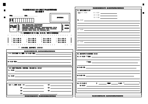 乐山市马边彝族自治县2020届初中毕业班调研检测语文答题卡