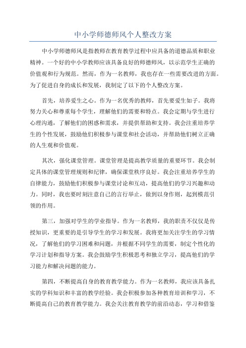 中小学师德师风个人整改方案