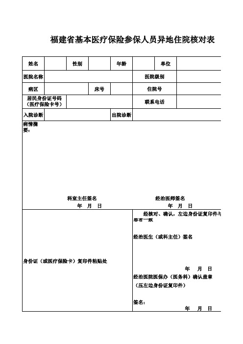 福建省基本医疗保险参保人员住院医疗身份核对表.xls