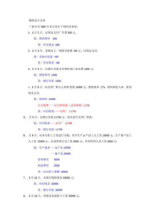 编制会计分录(参考答案)