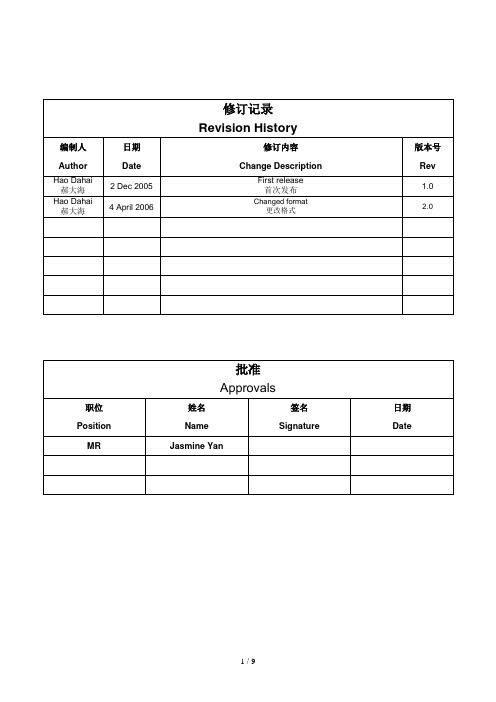 产品实现策划控制程序