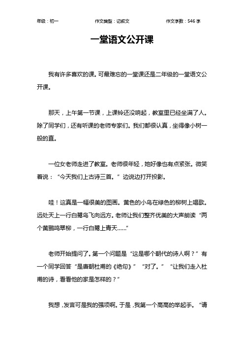 一堂语文公开课作文【初中初一500字】