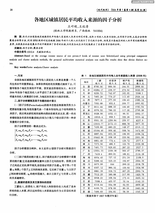 各地区城镇居民平均收入来源的因子分析