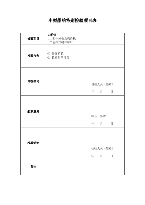 小型船舶特别检验项目表