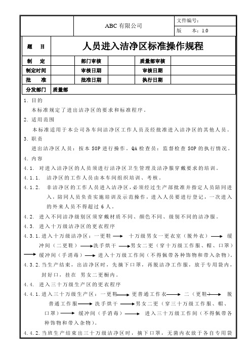 人员进入洁净区标准操作规程