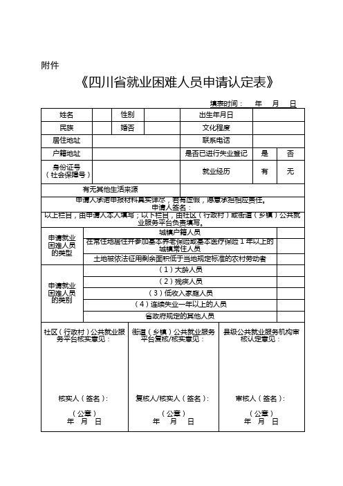 《就业困难人员申请认定表》