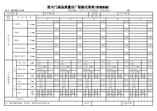 防火门成品质量出厂检验记录表