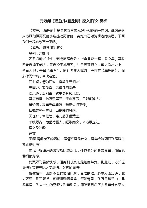 元好问《摸鱼儿·雁丘词》原文译文赏析