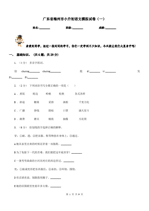 广东省梅州市小升初语文模拟试卷(一)