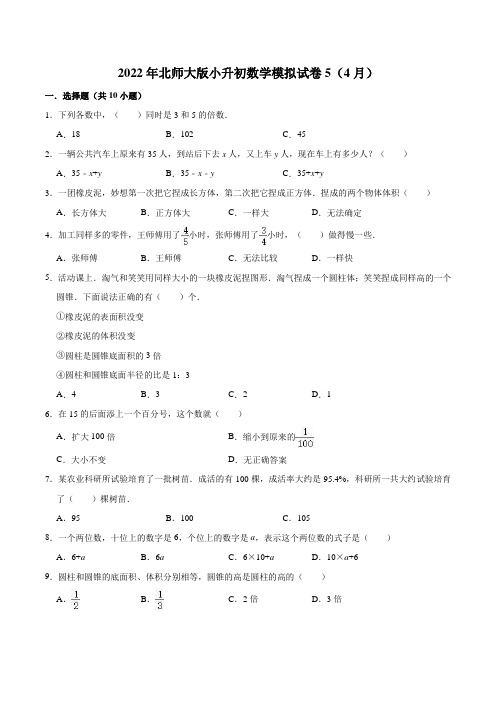 2022年小升初数学模拟试卷 (5)含解析