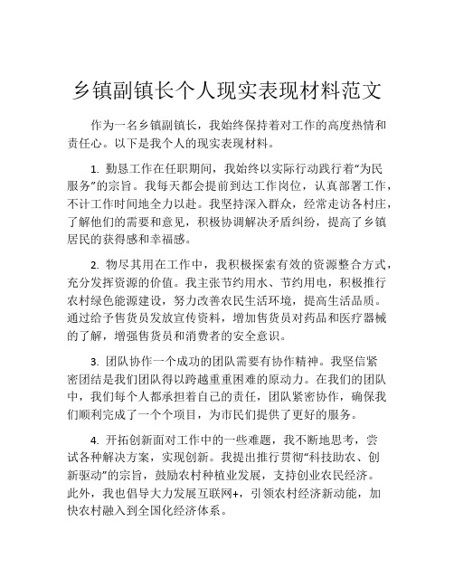 乡镇副镇长个人现实表现材料范文