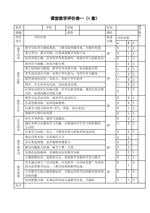 课堂教学评价表一(5套)