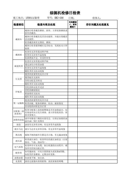 综掘机检修维护日检表及月检表