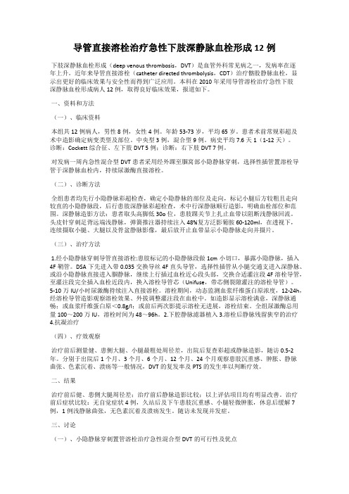 导管直接溶栓治疗急性下肢深静脉血栓形成12例