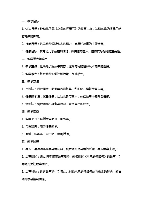 《乌龟的怪脾气》中班语言教案