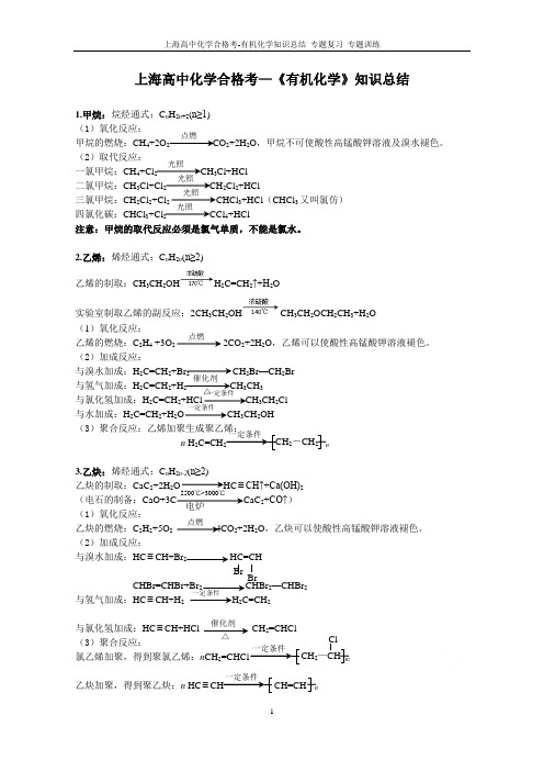 上海高中化学合格考-有机化学知识总结_专题复习_专题训练