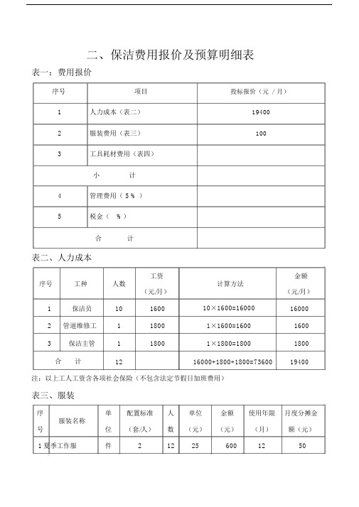 保洁费用报价与预算明细表.doc