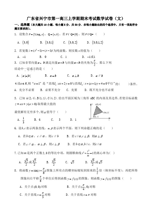 广东省兴宁高三上学期期末考试数学试卷(文)