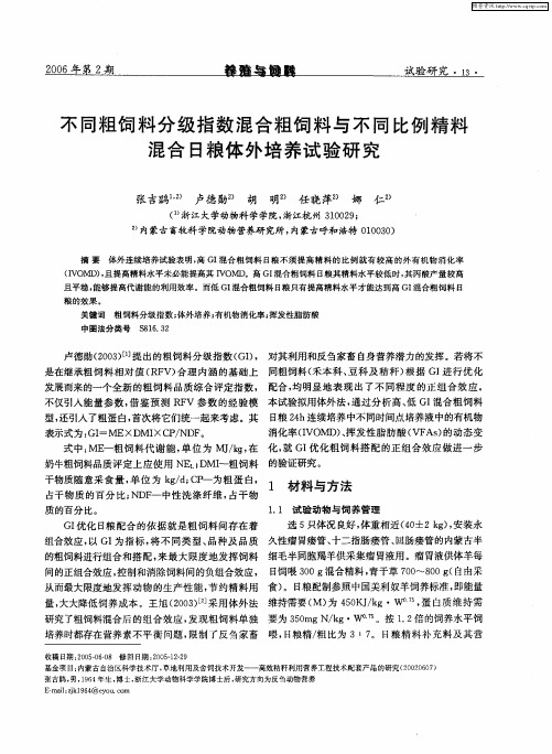 不同粗饲料分级指数混合粗饲料与不同比例精料混合日粮体外培养试验研究