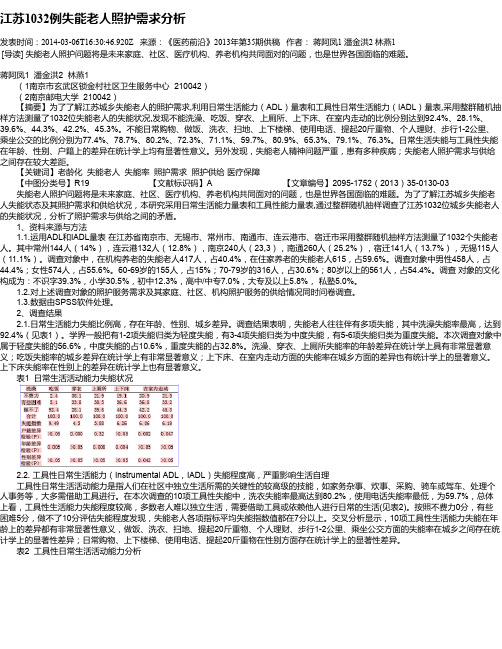 江苏1032例失能老人照护需求分析