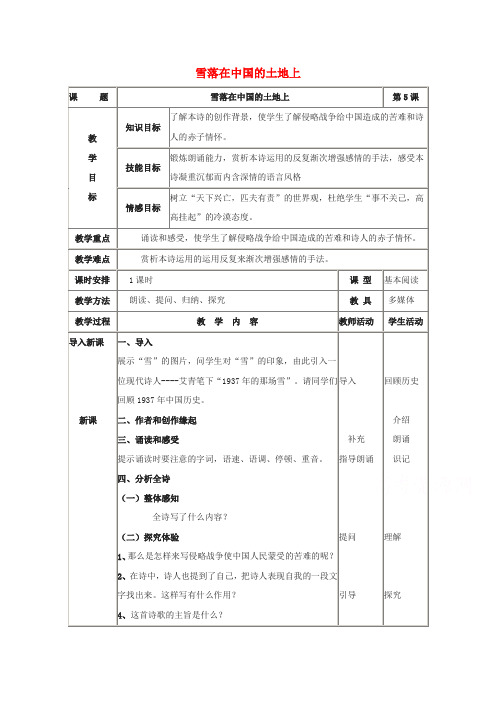 第二单元诗歌5中国现代诗歌五首雪落在中国的土地上教案2粤教版必修2