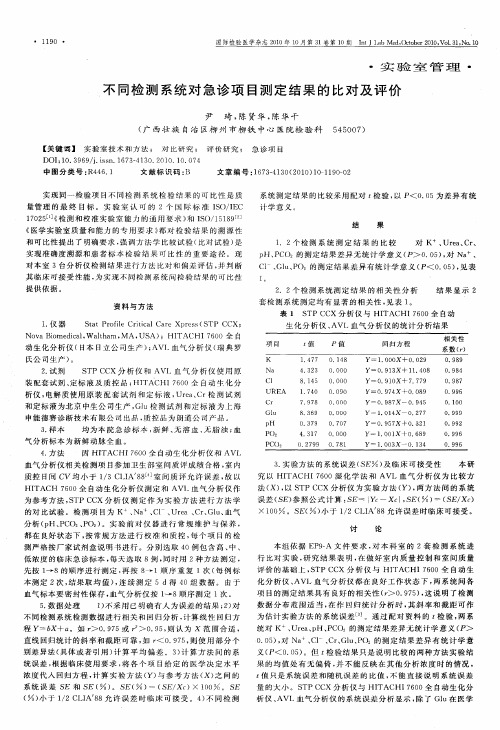 不同检测系统对急诊项目测定结果的比对及评价