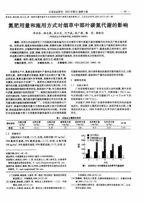 氮肥用量和施用方式对烟草中部叶碳氮代谢的影响