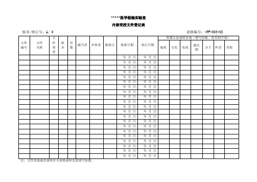 医学实验室内部受控文件登记表