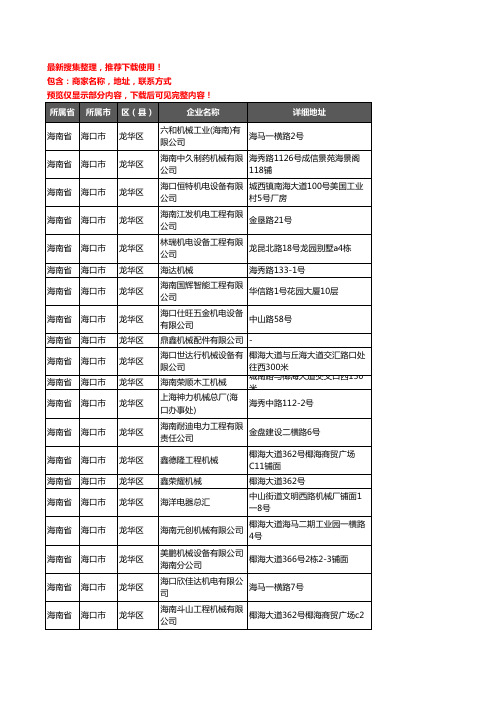 新版海南省海口市龙华区机械机电企业公司商家户名录单联系方式地址大全24家