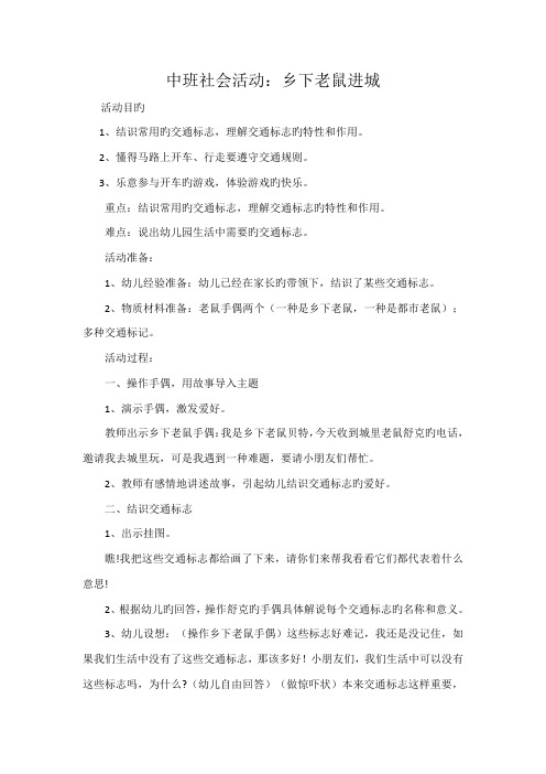 中班社会活动小老鼠进城