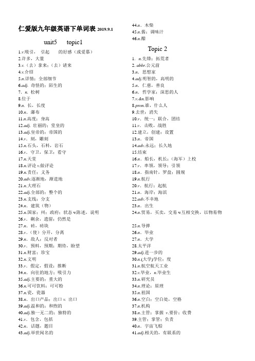 仁爱版九年级英语下单词表2019.9.1