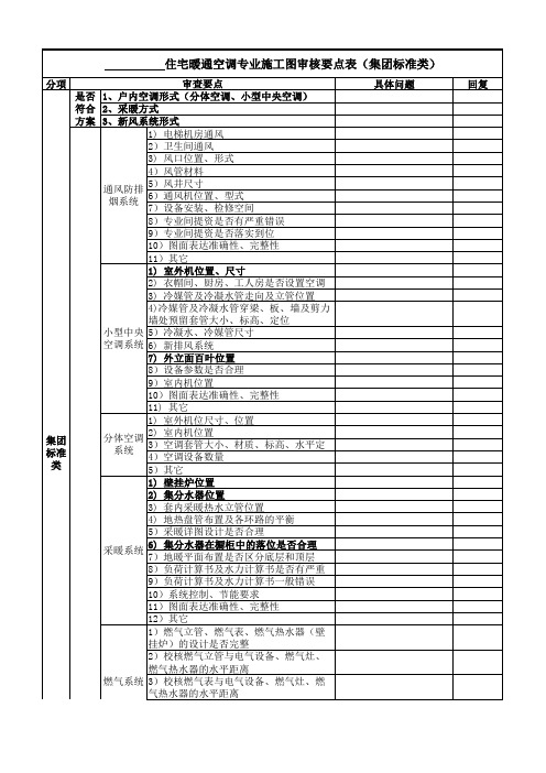 房建项目暖通施工图审查要点表