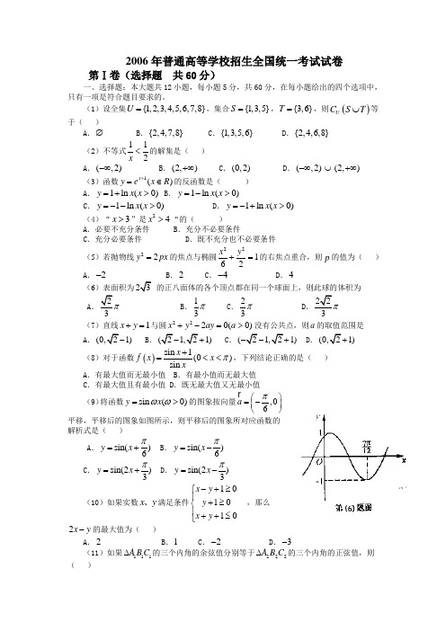 2006年全国高考文科数学试题及答案-安徽