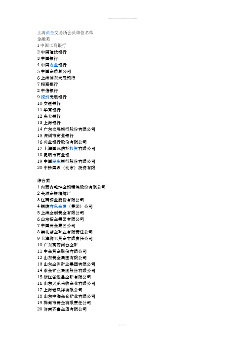 上海黄金交易所会员单位名单